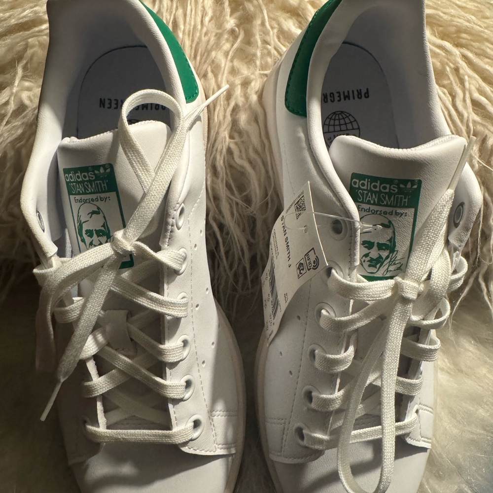 Adidas Stan Smith Classics White with Green Detailing.